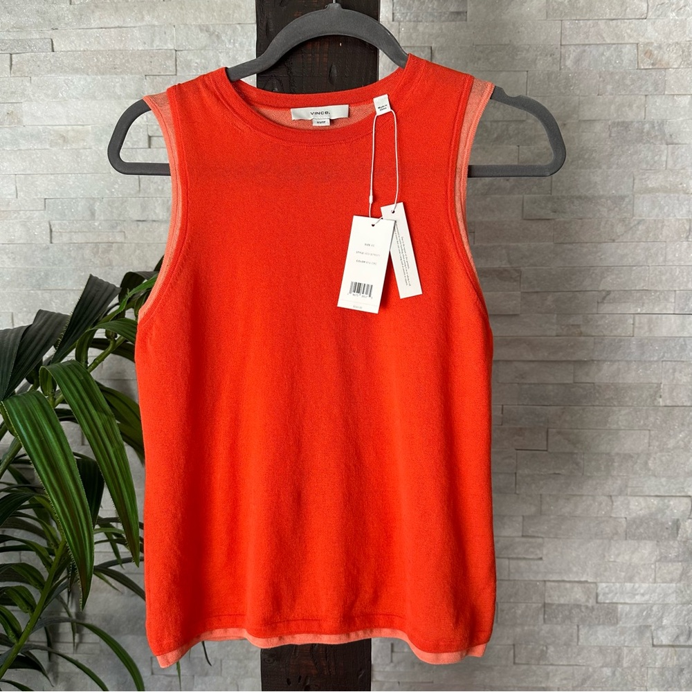 VINCE Orange Combo Double Layer Knit Cotton Blend Blouse Size XS New with Tags